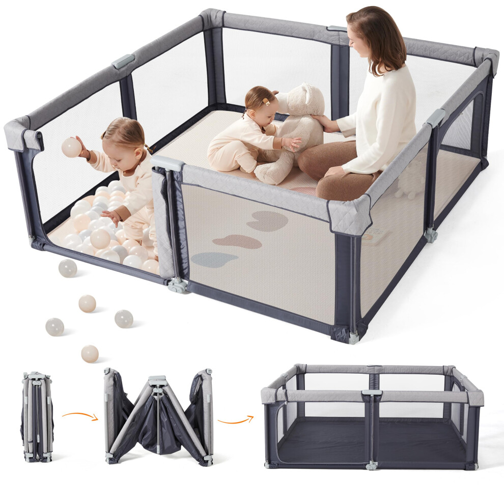 Sweeby Baby Playpen, Foldable Play Yard, Extra-Large Baby Fence For Indoor & Outdoor Use, Safe Playpen For Babies And Toddlers (Space Gray, 200 X 180
