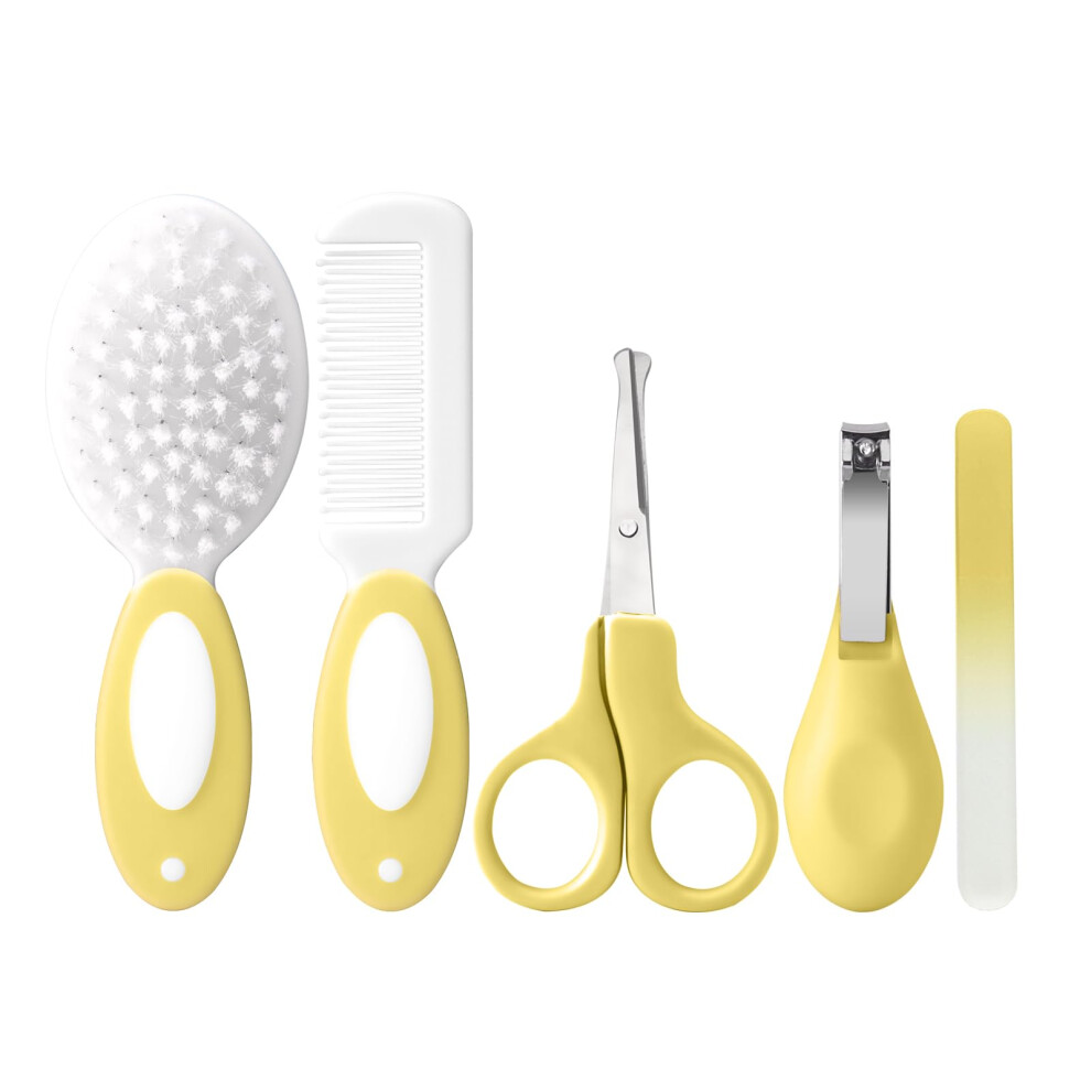 Bloomlet Baby Baby Grooming Kit Newborn,Infant Safety Care Set With Hair Brush Comb Nail Clipper, Baby Essentials For Newborn,5 Pcs, Yellow