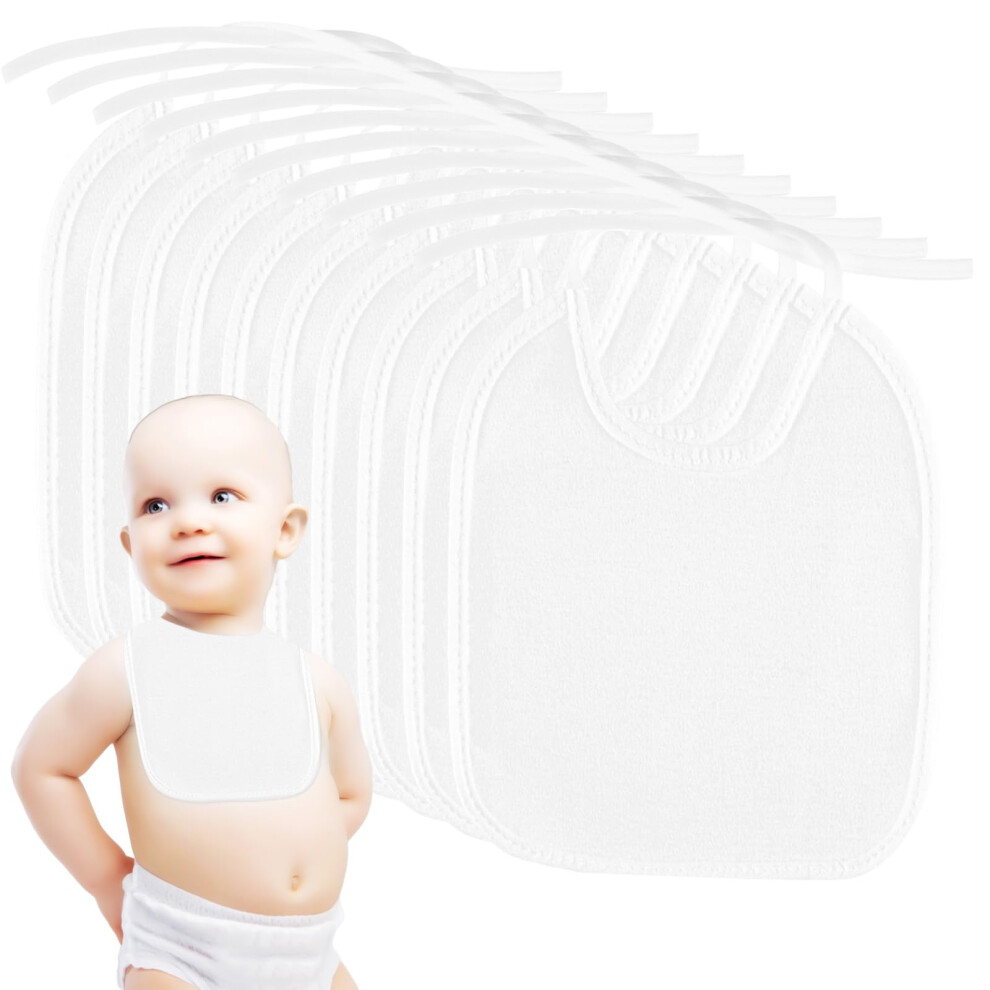Alahugyef Baby White Bib For Painting, 12 Pcs Waterproof Cotton Baby Bibs For Boys Girls, Dribble Drool Burping Bibs For Feeding Teething, Shower Par