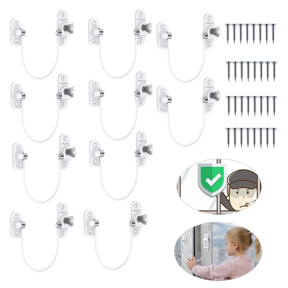 Esynic 10 Pack Window Restrictors For Upvc Durable& Strong Window Locks Child Safety 185Mm Wire Long Window Safety Locks Anti-Theft Security Upvc Wind