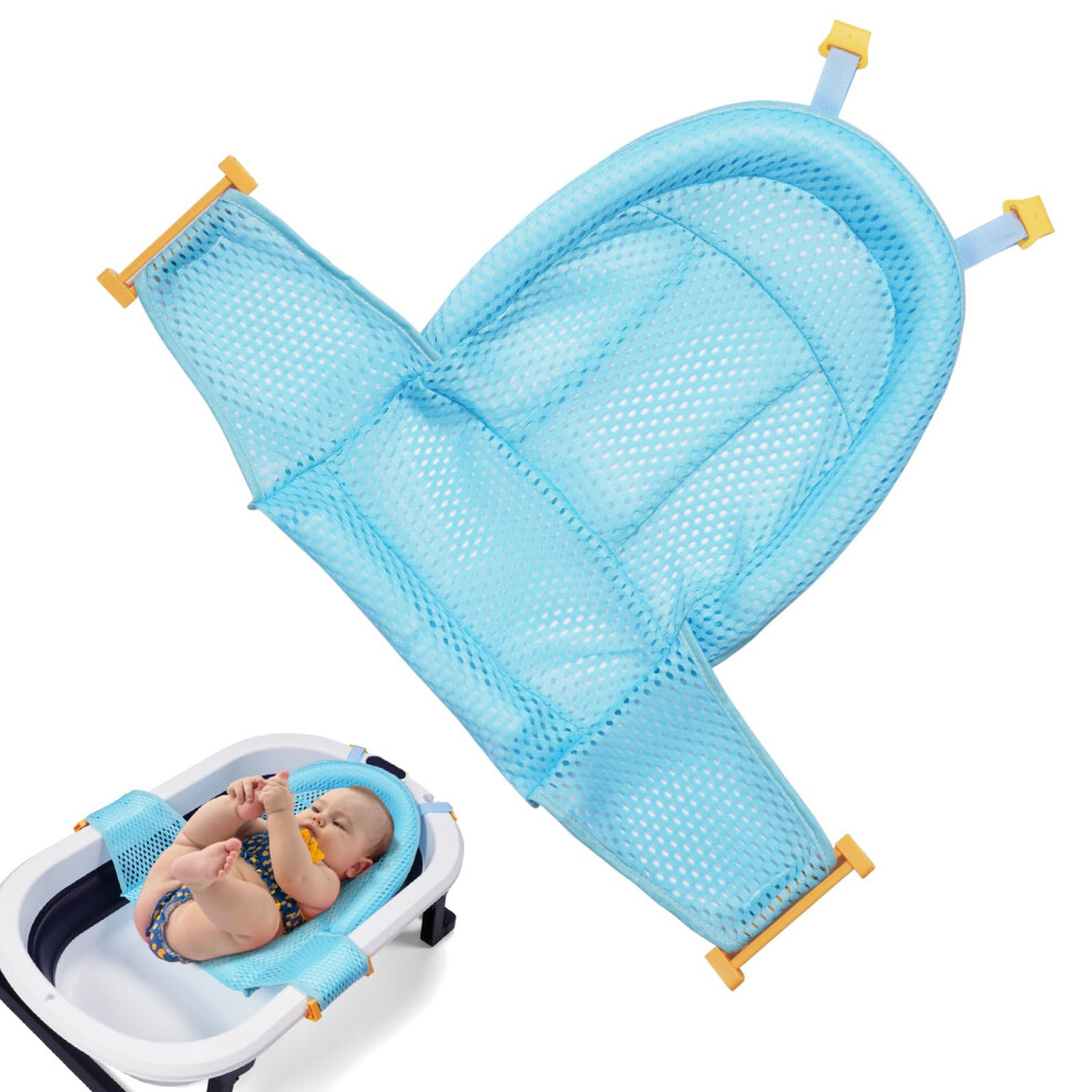 Baby Bath Net, Newborn Seat Support Bather Net For Bathtub, Pad Non Slip Bathtub Adjustable Cushion 0-3 Years, Four Points - Blue Aolso