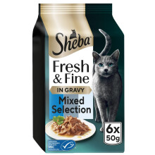 SHEBA Fresh & Fine Cat Pouches with Tuna & Cod in Gravy 8 x 6x50g