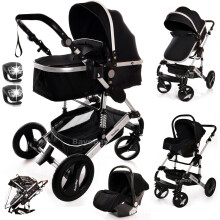 Baby Stroller 3 in 1 Pram Pushchair Buggy Child Lightweight Folding Stroller 3 in 1 Travel System Pram for Newborns Toddlers from Birth Aluminium NEW