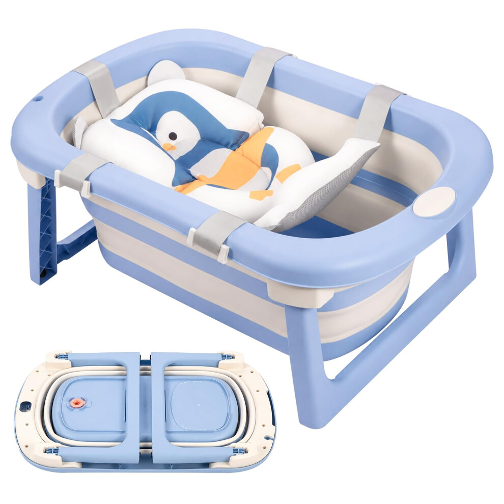 Ln Cozy Corner Foldable Baby Bathtub With Seat Support Â Portable Collapsible Infant Bath Tub For Newborn To Toddler (0Â36 Months), Non-Slip Safe