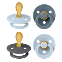 BIBS Colour Symmetrical Soother 4-Pack, BPA Free Dummy Pacifier, Symmetrical Nipple. Natural Rubber Latex, Made in Denmark. 6-18 Months (Pack of 4),