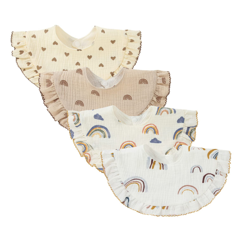 Nishine 4 Pcs Unisex Baby Muslin Bandana Drool Bibs 360 Degree Rotatable Cotton Teething Feeding Drooling Bibs For Boy Girl (Rainbow Set)
