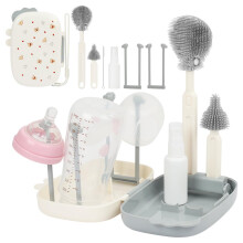 Vicloon Baby Bottle Brushes, 6 in 1 Travel Bottle Brush Set with Silicone Bottle/Nipple/Straw Brush, Soap Dispenser, Drying Rack, Baby Travel Essenti