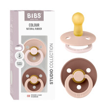 BIBS Colour Studio Soother 2-Pack, BPA Free Dummy Pacifier, Round Nipple. Natural Rubber Latex, Made in Denmark, Size 2 (6-18 Months) - Blush/Woodchu