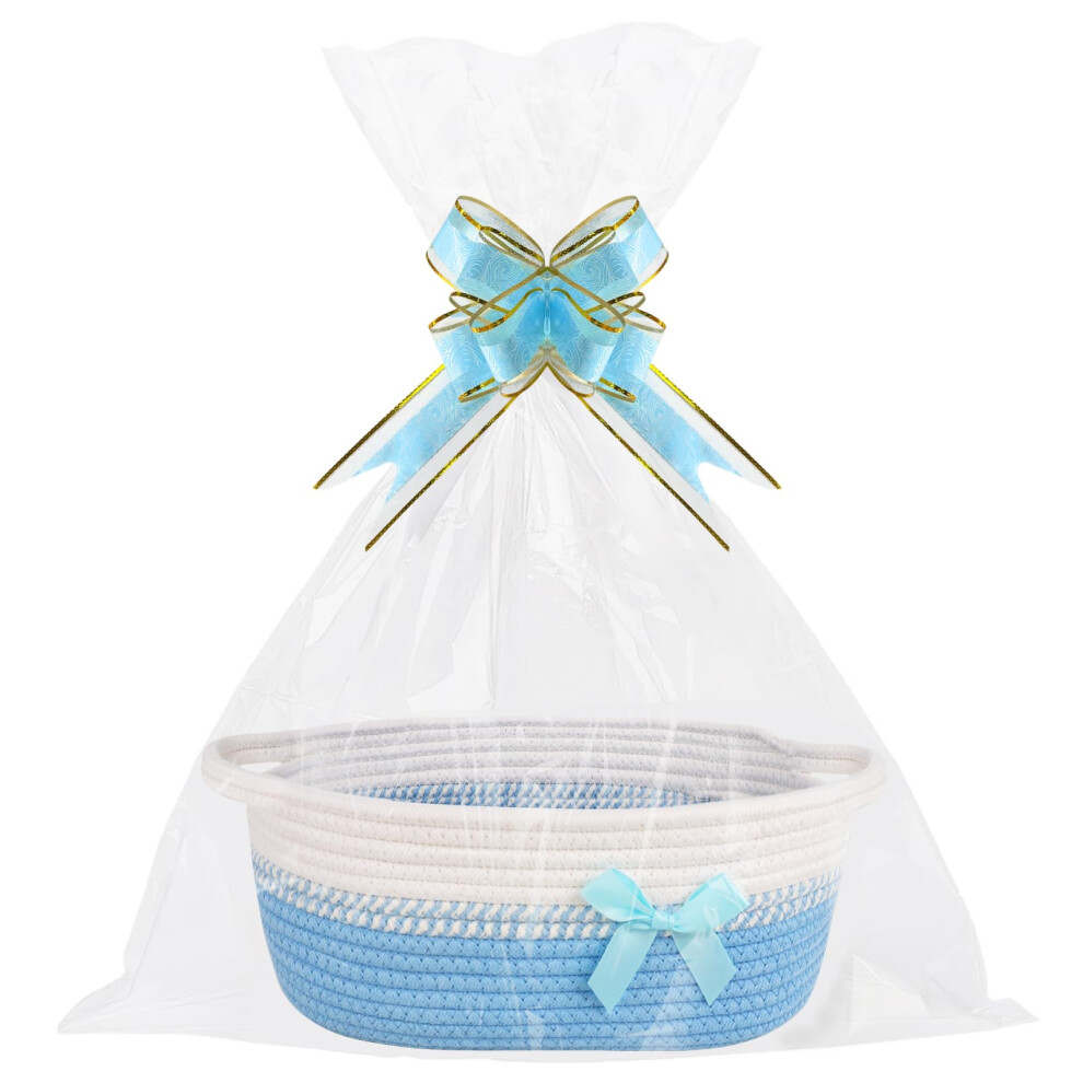 Lotvic Gift Basket, Hamper Kit, Empty Hamper Basket With Cellophane Bags And Pull Bows, Gift Baskets With Handles, Woven Gift Baskets For Baby Shower