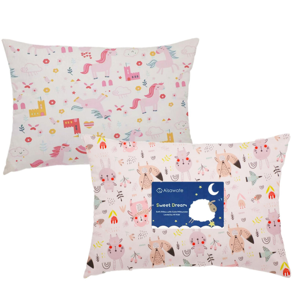 Aisawate Baby Toddler Pillowcase 2 Pack, Cot Bed Pillow Pair Cases 40 X 60Cm, 100% Cotton Soft Pillow Cover For Boys Girls Kids Bedding, Envelope Closure Mach