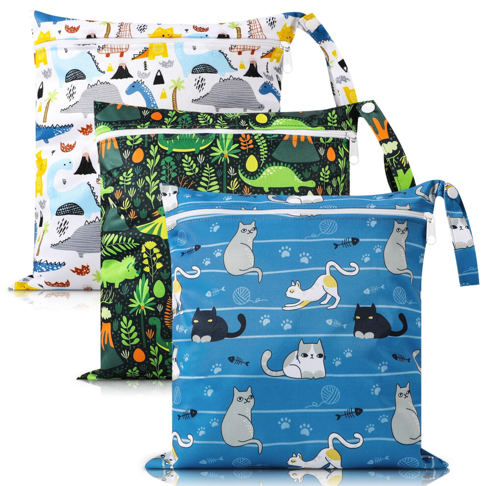 Gsrenyu 3 Packs Wet Bag Waterproof Wet Dry Bags,Reusable Cloth Diaper Bags Nappy Bag With Zipper Pockets For Baby Items Wet Clothes Swimming Pool Sup