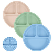 Vicloon Baby Plate Silicone Suction Toddler Plates, 3Pcs Silicone Baby Suction Plates, Non Slip Self Feeding Training Divided Plate Dish for Baby and