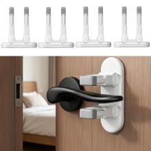 4 Pack Snap-On Door Lever Locks, Child Safety Door Handle Stopper for Baby, Autism Kids-Dual Lock System, No Tools Required Without Drilling (White-4