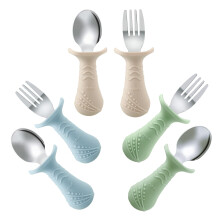 PandaEar 6 Pack Toddler Cutlery Set, Baby Fork and Spoon Set, Silicone Stainless Steel Kids Childrens Cutlery Set, Silverware Spoon and Fork Set with
