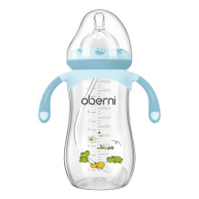 Oberni Anti-Colic Baby Bottles, 330ml / 11oz Weigthed Toddler Milk Feeding Bottles with Size “+” Variable Flow Teat for 12m+, Blue/Pack of 1