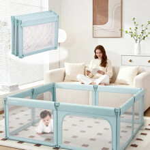Lexixi Ibao Foldable Baby Playpen, 50"50" Extra Large Collapsible Playpen for Babies and Toddlers, Indoor Outdoor Activity Center with Fence, Grey