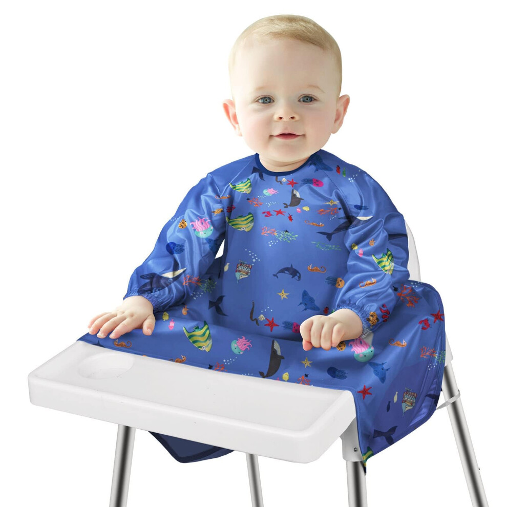 Vicloon Baby Bibs With Sleeves, Coverall Weaning Bib Baby Bib Waterproof Unisex Waterproof Feeding Bibs Apron, Baby Drool Baby Bandana For Infant Tod