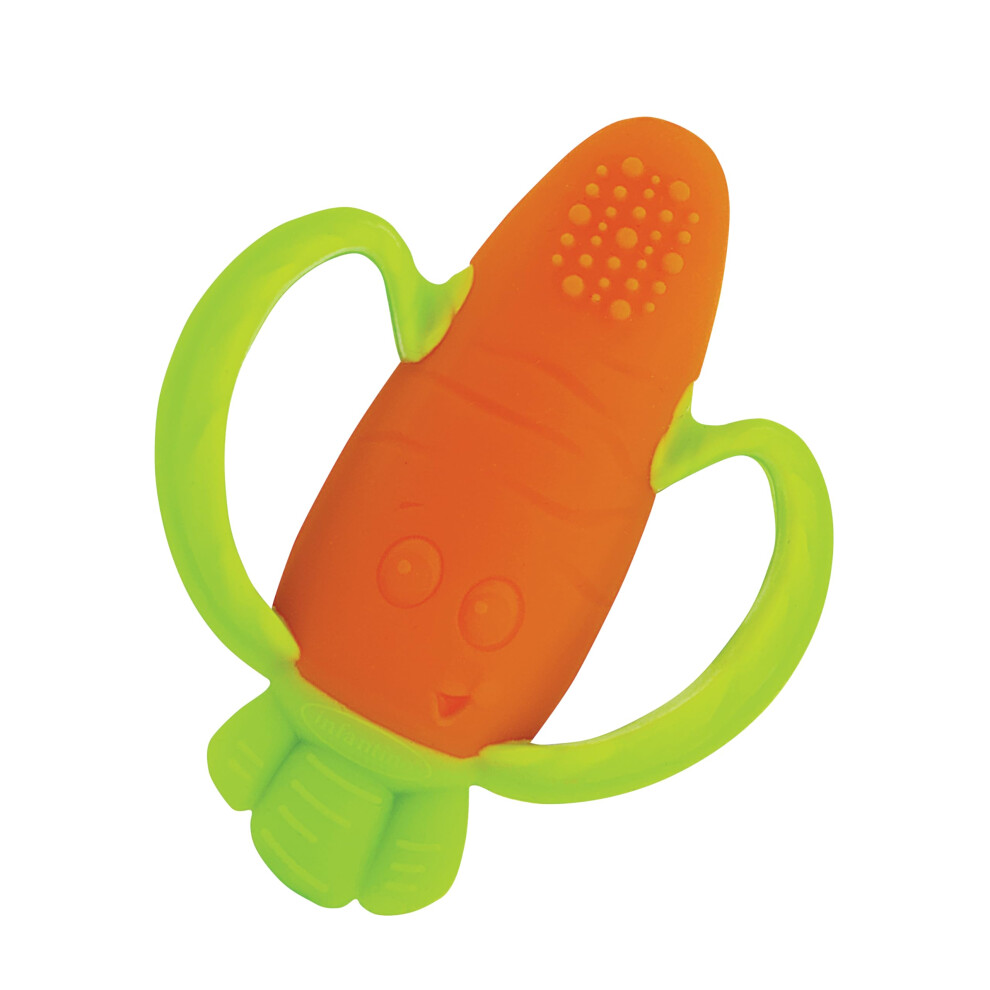 Lil’ Nibbles Textured Silicone Teether, Bpa-Free Baby Teething Toy, Soft, Easy To Hold, Sensory Stimulation For Infants, Carrot Infantino
