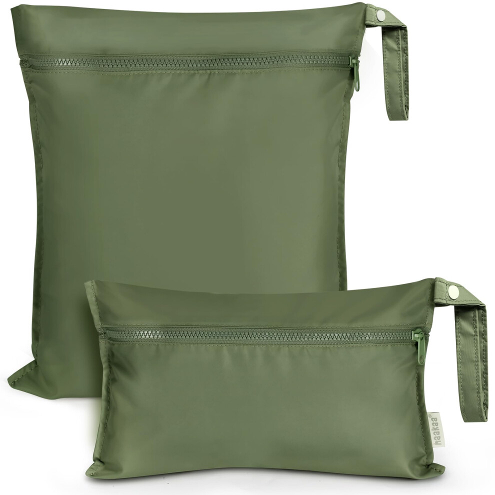 Waterproof Wet Bags For Baby Wet Dry Bags For Cloth Diaper, Swimsuit & Travel, 2Pcs, Olive Green Haakaa