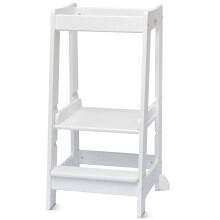 Stepup Baby Toddler Tower with Adjustable Step, White Montessori-Inspired Toddler Step Stool, Standing Tower for Kids, Fits Under Kitchen Counters, Ad