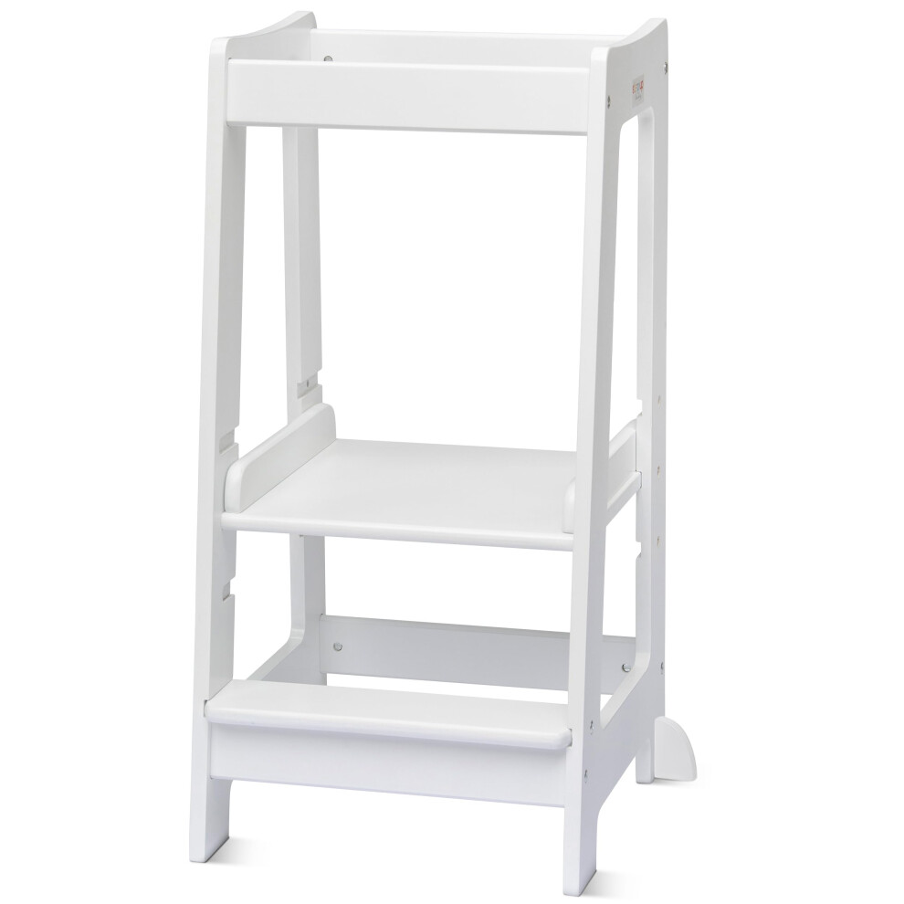 Stepup Baby Toddler Tower With Adjustable Step, White Montessori-Inspired Toddler Step Stool, Standing Tower For Kids, Fits Under Kitchen Counters, Ad