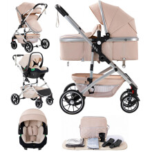 Lnhcrbs 3 in 1 Stroller, Travel Stroller is a Quick One-Click Folding, High Landscape Pushchair with an Enlarged Pram (38.5cm), Convertible Pram and