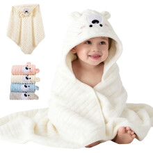 HUANYO Hooded Baby Towel | Ultra Soft Coral Fleece Bath Wrap for Newborns & Toddlers | 80x80cm, Highly Absorbent, Hypoallergenic, Cute Animal Design