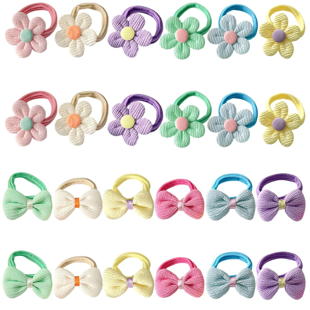 Nogotizam 24-Piece Floral Hair Ties For Girls - Soft Elastic Bows With No-Damage Design In Assorted Colors