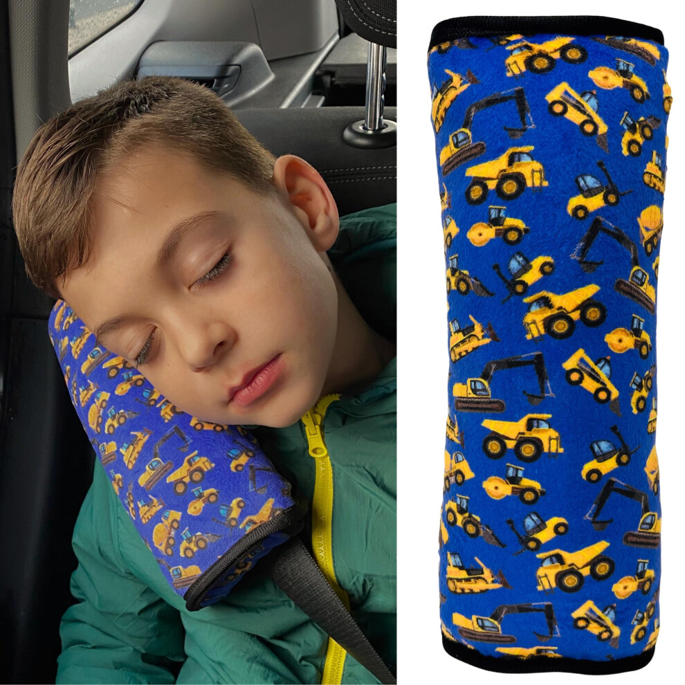 Heckbo Construction Cars Car Seatbelt Pillow For Children - Machine Washable - Girl Boy Kids Children Soft Car Seat Belt Cover Sleeping Pillows Prote