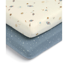 Mamas & Papas 2 Pack Cot/Bed Fitted Sheets, Planet/Blue Star (142x70x19cm)