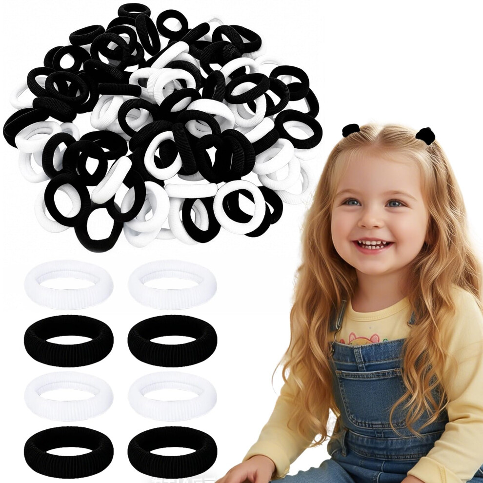 Yawyo Black/White 500 Pcs Baby Hair Bands, Cute Elastic Ponytail Holders 20Mm Toddler Hair Bobbles For Girls Kids Infants Toddler (, White)