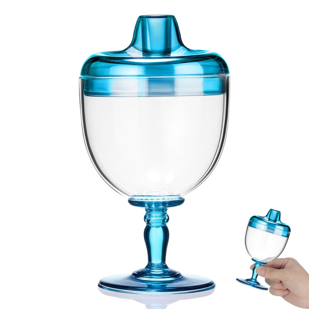 Housoutil Goblet Training Cup, Blue Plastic Goblet Sippy Cup, 180Ml Kids Sippy Bottle, Fancy Wine Glass Mug Spill Proof For Toddler Child