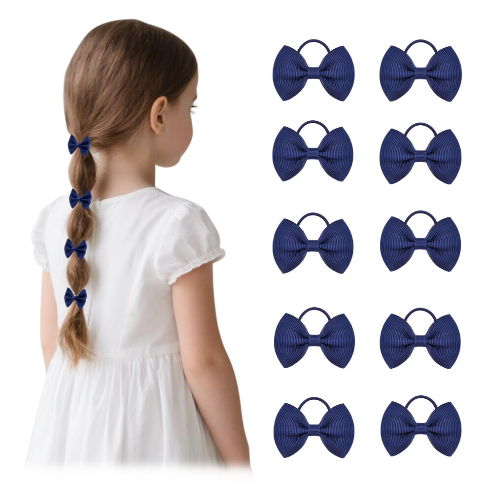 Dalababa 10 Pcs Girls Hair Bows Ties, 2 Inches Solid Color Small Elastics Ponytail Holders Pigtails Ribbon Bobbles Hairbands, Toddler Kids Girls Scho