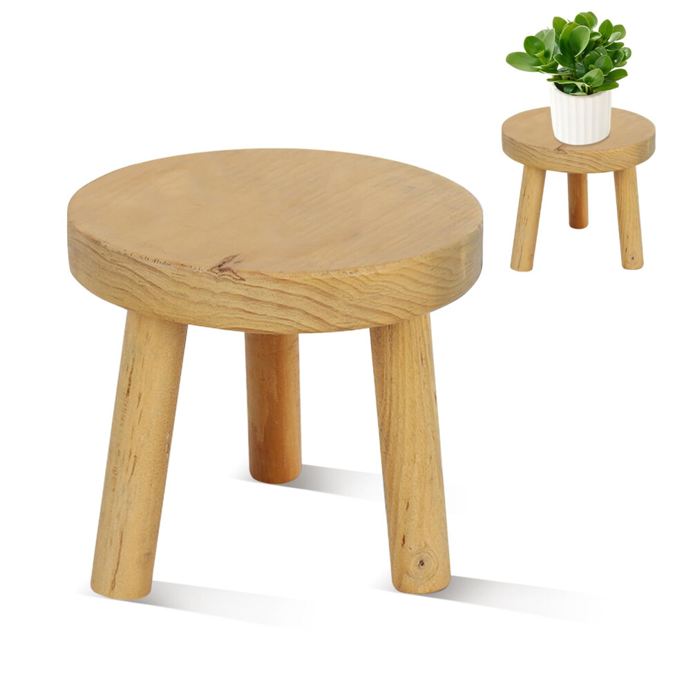 Lunyloer Small Wooden Stool Round Table, Plant Table, Plant Stand Indoor, Kids Wooden Step Stool For Bedroom Bedside Or Bathroom
