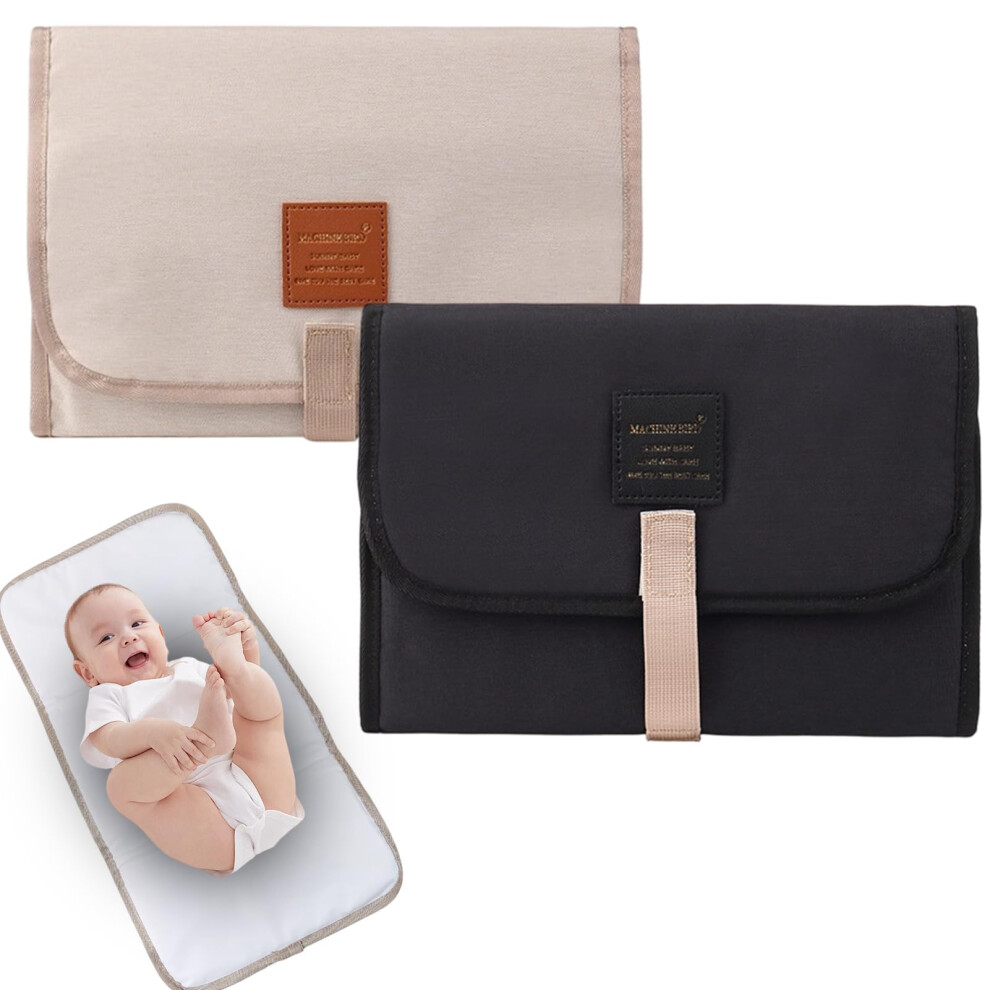 Hogulin Foldable Changing Mat, 2 Pcs Foldable Travel Changing Mat, Portable Changings Mats, Ideal For Travel, Home And Outdoor Use (Ivory, Black)
