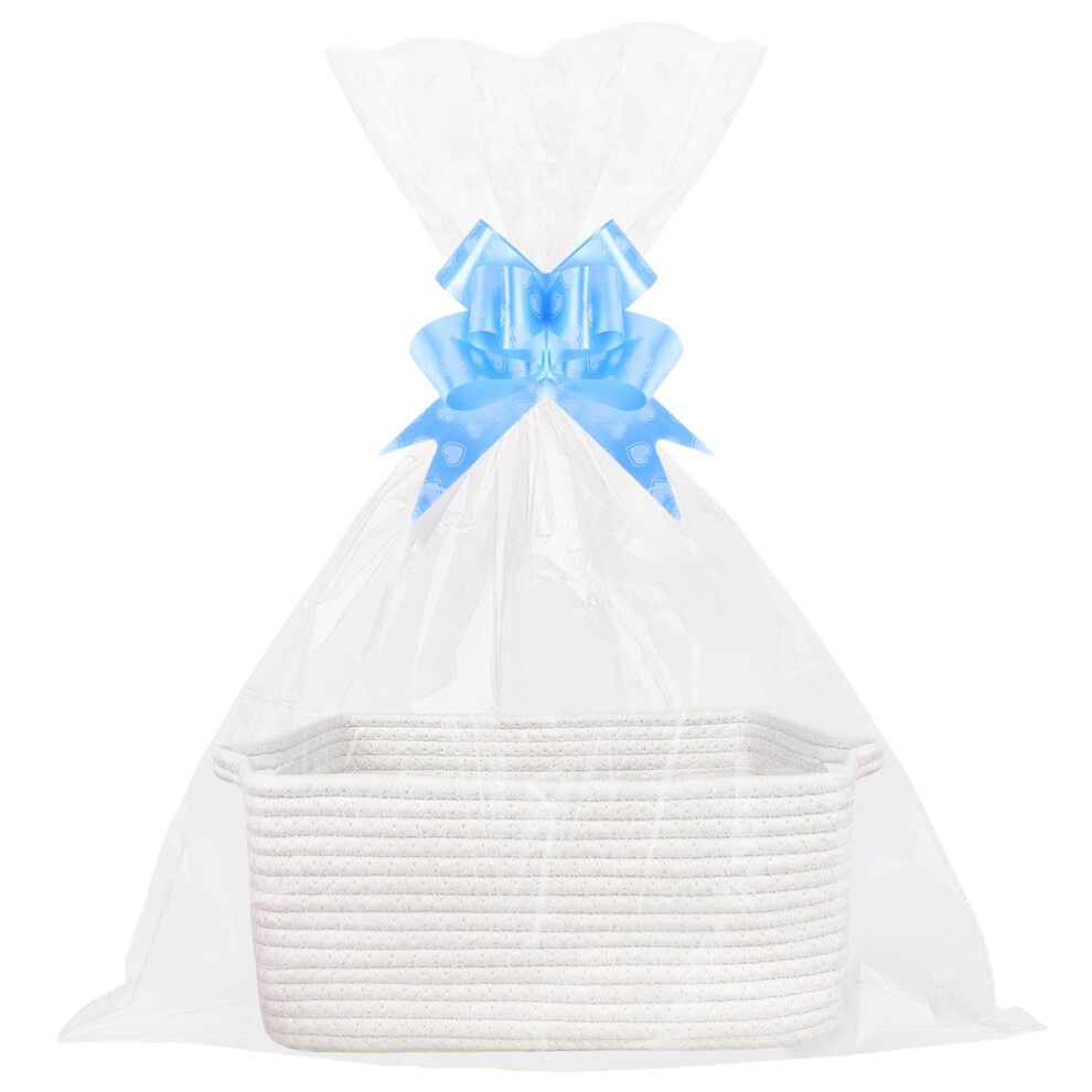 Lotvic Gift Basket, Hamper Kit, Rectangular Empty Hamper Basket With Cellophane Bags And Pull Bows, Rope Gift Baskets With Handles, Woven Gift Basket