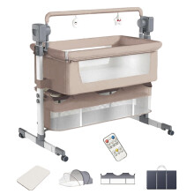 Aveainelle Automatic Rocking Baby Bassinet 3 in 1 Bedside Crib with White Music for Newborn 0-1Y Baby Crib Smart Bed with Mattress Mosquito Net Stora