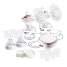 Tommee Tippee Double Electric Breast Pump, Hospital Grade, Soft Silicone Petal Massage Cushion, 24mm Flange + 5 Inserts, 2 Modes & 9 Levels, Quiet, U