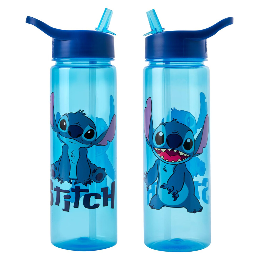Disney Stitch Water Bottle Flip Up Straw 600Ml – Official Merchandise By Polar Gear – Kids Reusable Non Spill - Bpa Free - Recyclable Plastic - Id