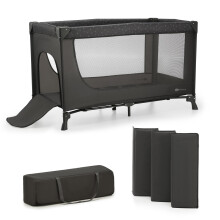 Kinderkraft JOY LIGHT 2-in-1 travel cot and playpen, lightweight and foldable in 5 seconds, mesh sides, side entry, durable steel frame, compact and