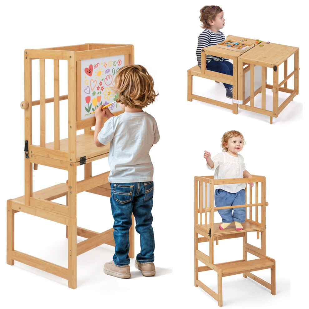 Cosyland 3-In-1 Toddler Kitchen Stool Helper – Convertible Standing Tower With Whiteboard For Kids – Children's Bathroom Kitchen Counter Helper