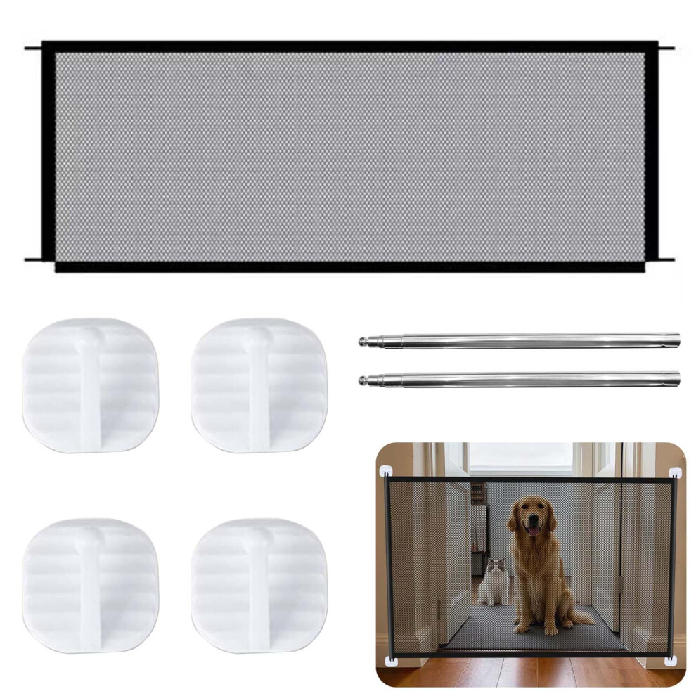 Dogmoon Mesh Stair Gate, 180X72cm Stair Gates For Dogs With 4Pcs Hooks & 2Pcs Pole, Portable Folding Safety Stair Gate, Dog Stopper Pet Mesh Gates Gates, Sta