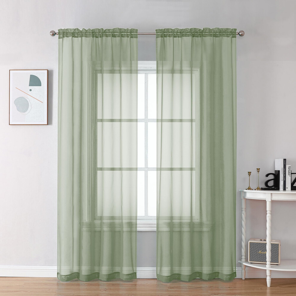 Bedroom Curtains 2 Panel Sets 84" Length - Transparent Lightweight Soft Window Treatment For Study/Living/Guest Room, Sage W42 X L84 Inc Green Ovzme