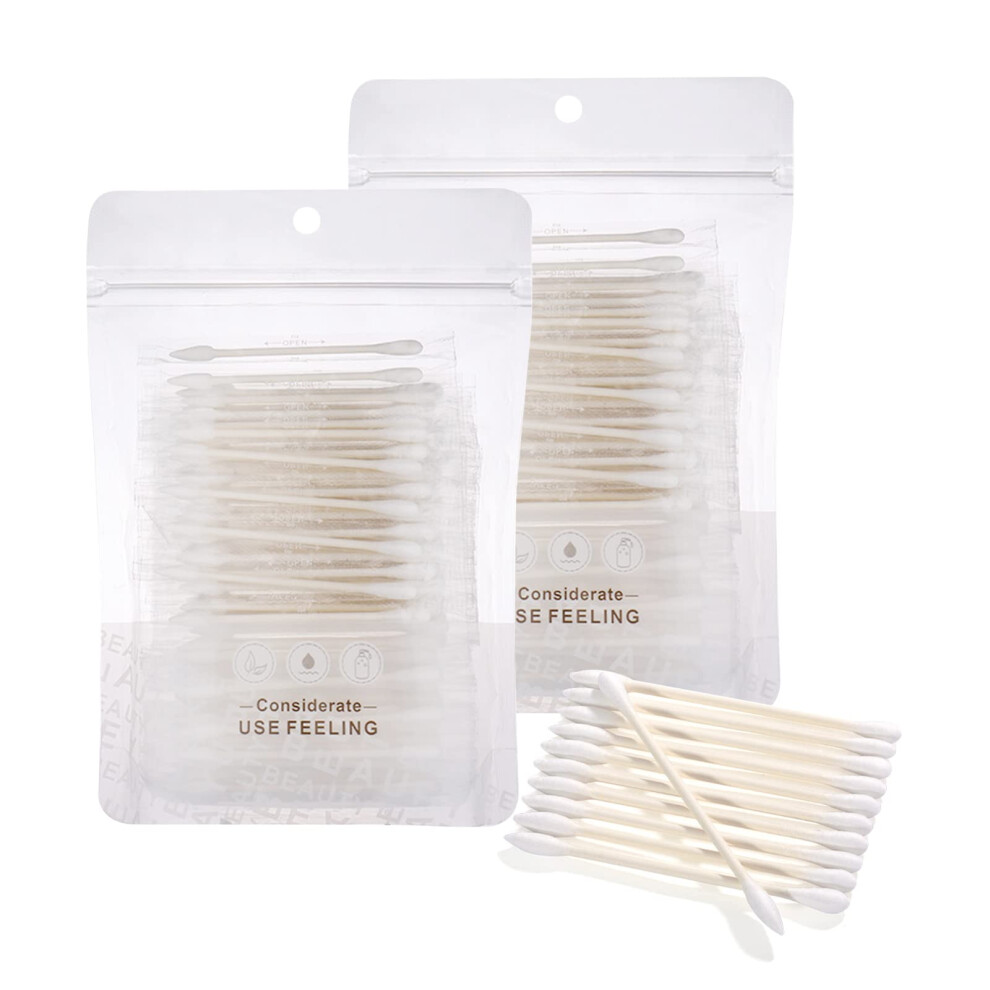 Krizjues Cotton Swabs, Individually Wrapped Buds, Biodegradable Tip Applicator For Ear, Beauty Care, Cleaning, Makeup - Round And Pointed Shape Heads (200 Cou
