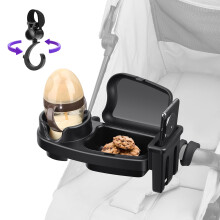 MYPIN 3 in 1 Universal Stroller Tray with Snack Cup Phone Holder, Black, Compatible with Most Strollers, Easy to Attach and Detach