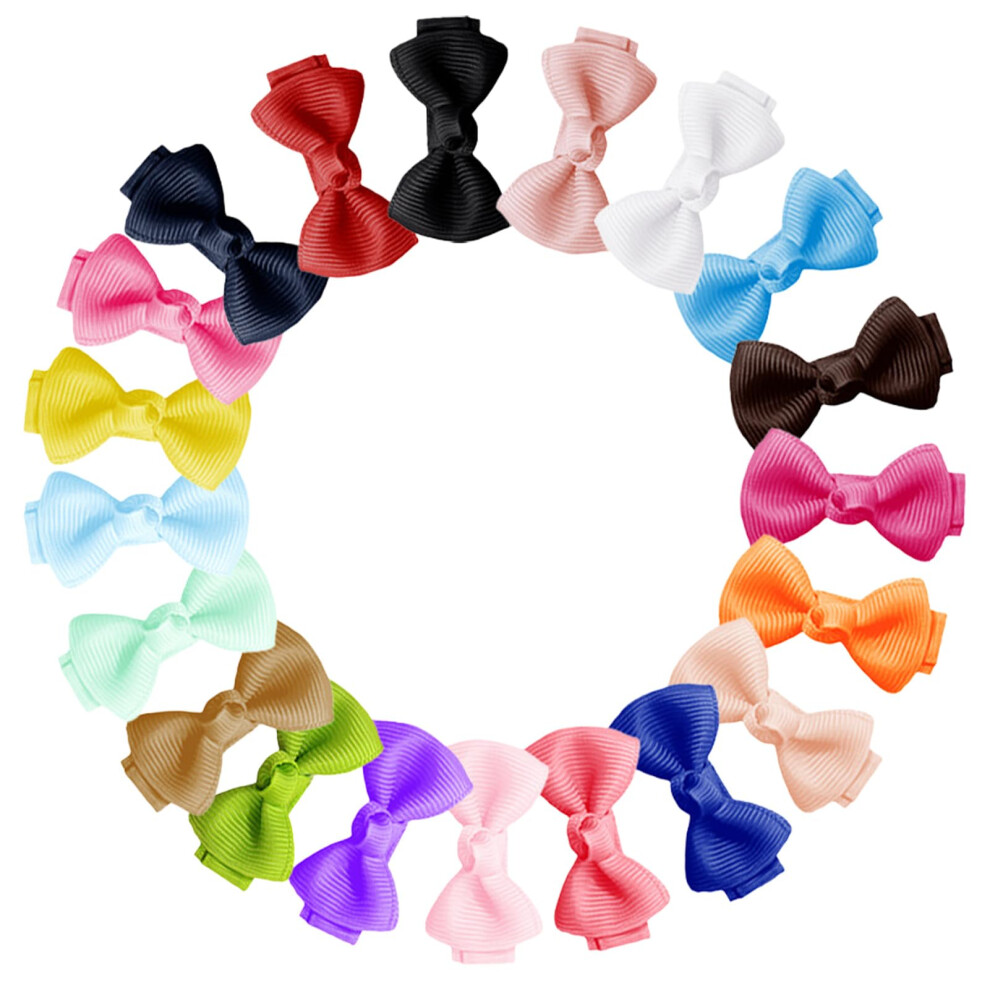 Storneliv 20Pcs Mini Bow Hair Clips, Small Size Non-Slip Snap Clips Clips For Fine Hair, Multiple Colours