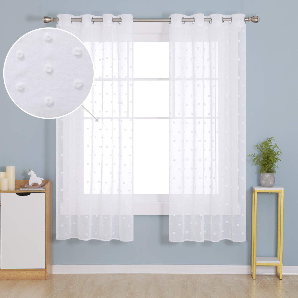 Eyelet Net Curtains, Jacqued Clouds Voile Curtains, Semi Transparent Kis Voile Curtains, 55 X 72 Inch (Width X Length), 2 Panels White Deconovo
