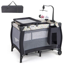 GYMAX Baby Travel Cot, 3 in 1 Bassinet Bed with Changing Table, Mattress, Music