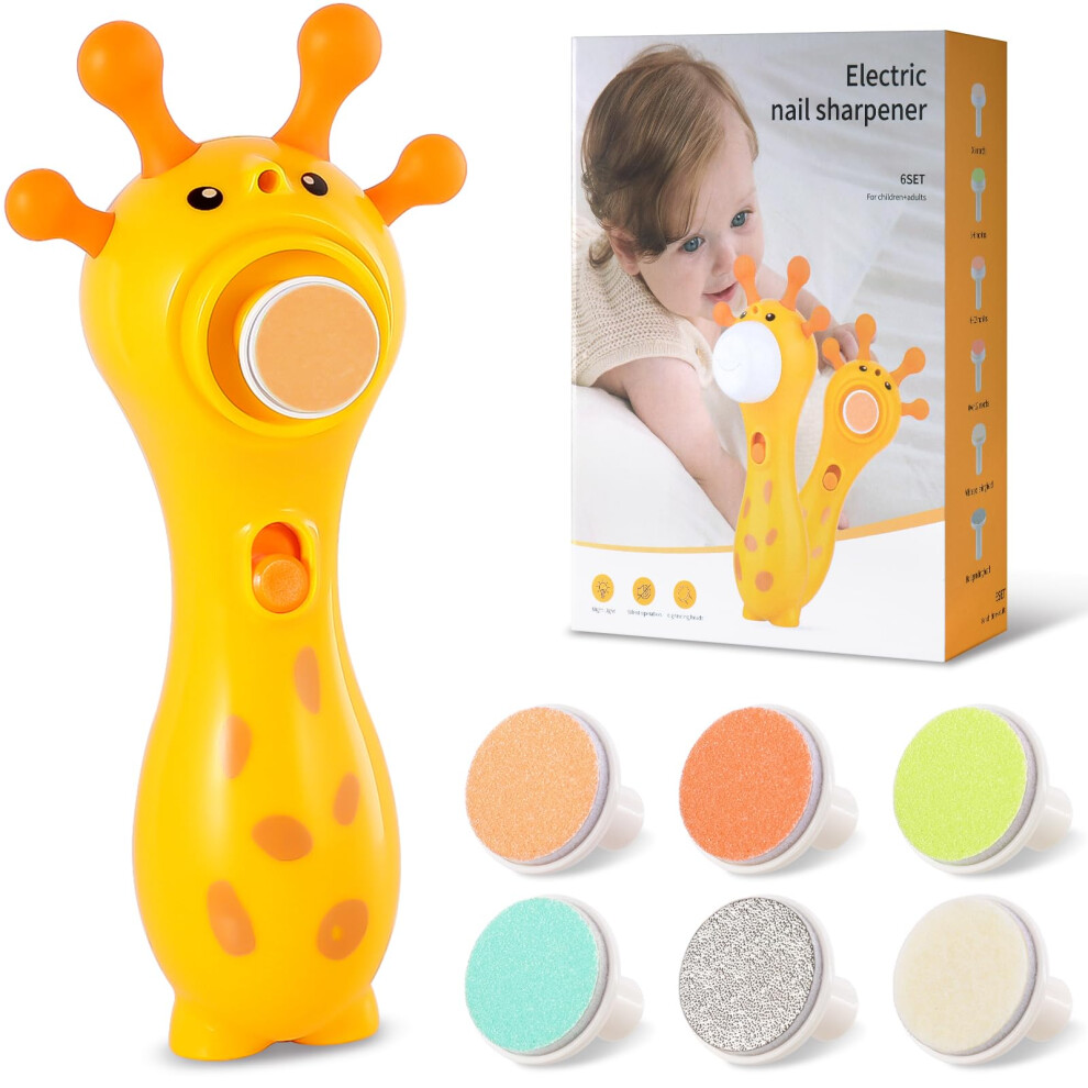 Flintronic Baby Nail File Electric, Baby Nail Trimmer, Low Noise, 6 Grinding Heads, Baby Nails Clippers With Led Light For Newborns