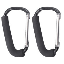 PandaEar 2 Pack Stroller Hooks, 6.3" Large Carabiner Clips for Mommy, Heavy Duty Stroller Accessories for Hanging Diaper Bags, Groceries & Shopping B